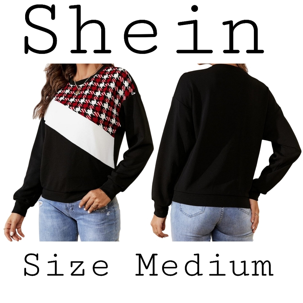 Shein Houndstooth Color Block Sweater